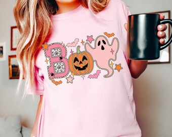 Pink Boo Halloween Shirt • Comfort Colors Pinkoween Tee • Cute Spooky Season Top