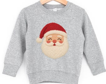 Toddler Faux Yarn Santa Sweatshirt • Cozy Christmas Pullover • Cute Holiday Kids Top