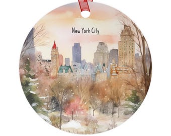 winter in New York City ornament, New York City Christmas ornament, New York City skyline ornament