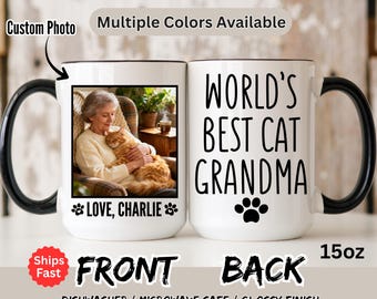 Best Cat Grandma Gift | Cat Lover Mug | Personalized Cat Head Cup | Custom Cat Face Mug | Gift for Grandma | Cat Grandma | Gift for Grandma