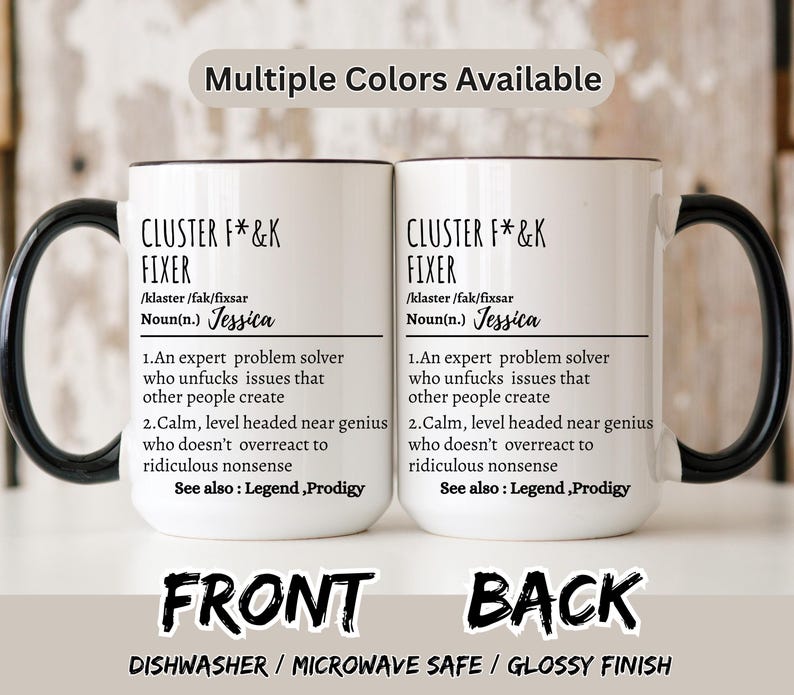 Personalized Funny Office Mug, Cluster F*ck Fixer Mug, Gift for Problem Solver, Co-worker gift, Boss gift, Definition mug, Funny Office Gift afbeelding 3