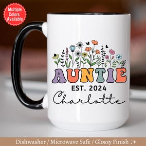Custom Gift for Aunt , Personalized Wildflowers Auntie Mug for Aunt Mug With Name, Pregnancy Announcement Reveal to Aunt Mother&#39;s Day Gifts