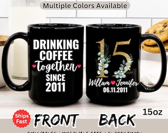15th Anniversary Gift for Parents, Personalized 15th Wedding Anniversary Mug for Couple, Couple Anniversary Gifts , Drinking Coffee Together