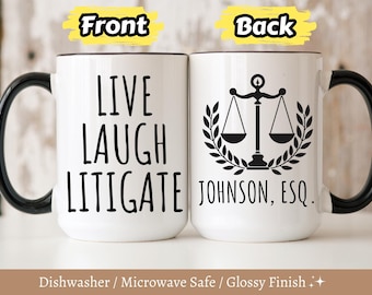 Personalized Live Laugh Litigate Mug, Funny Lawyer gift, Attorney Gift, Legal Professional Present, Law Office Mug, Courtroom Gift,Christmas