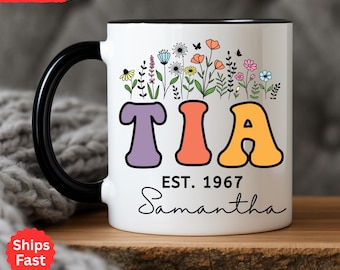 Personalized Wildflowers Tia  Mug for Aunt Mug With Name,Custom Gift for Aunt Wildflowers Tia Mug,Pregnancy Announcement,Gifts For Tia Gifts