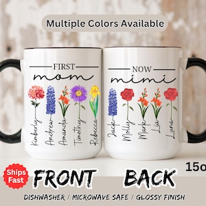 First Mom Now Mimi Mug, Personalized Mom Mimi Garden Mug, Personalized Birth Month Flower Mug, Mother's Day Gift For Grandma, Mimi,Nana,Gigi
