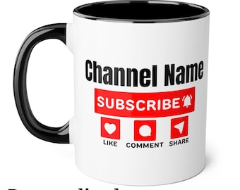 Custom YouTube Mug | Your Channel Name Mug | Like Share Subscribe Cup | Personalized YouTuber Gift | YouTube Coffee Mug