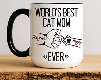 Personalized Cat Mom Mug, Custom Coffee Cup, Cat Lover Gift