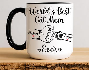 Personalized Cat Mom Mug, Best Cat Mom Ever Coffee Cup