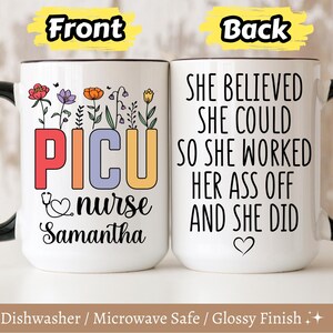 Cadeaux personnalisés pour infirmière PICU, tasses personnalisées pour infirmière PICU, cadeau infirmière PICU, cadeau d&#39;appréciation pour infirmière, unité de soins intensifs pédiatriques, cadeaux Picu