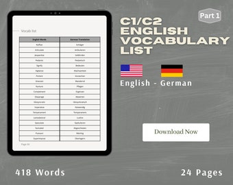 C1/C2 English/German Vocabulary List Part 1 - over 400 Words - Instant Digital Download - PDF File - Advanced/Proficiency Level