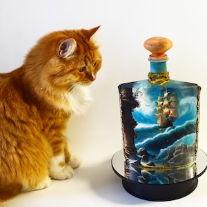 Bouteille peinte à la main, bouteille décorée, décoration artistique pour la maison