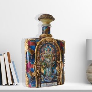 Bouteille décorée, décoration artistique pour la maison, bouteille en verre de découpage