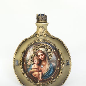 Decorated glass bottle Virgin Mary, Art home decor