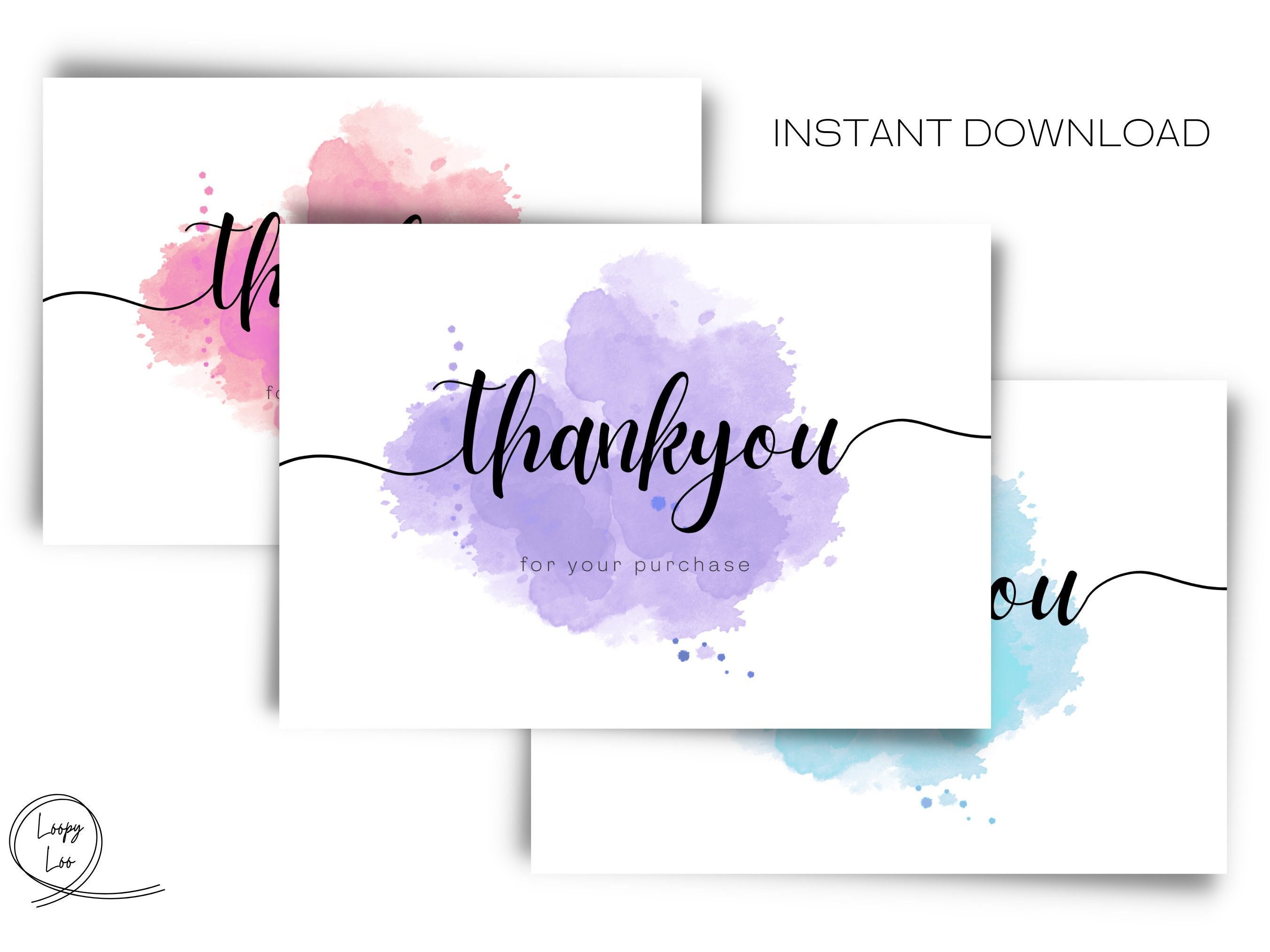 Watercolour Thank You Card - INSTANT DOWNLOAD - Print Ready - Etsy