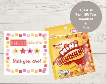 Cheer Competition Gift Tags, Starburst Candy, Printable (Digital File)