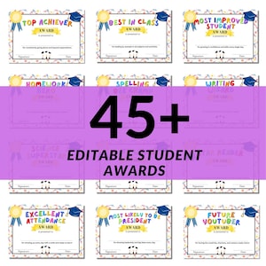 45+ Editable Student Awards | End of Year Certificates | Classroom Superlatives | Canva & PDF Printables