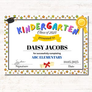 Certificat d'obtention du diplôme de maternelle modifiable 2025 | Modèle de diplôme imprimable | Certificat de fin d'études Canva | Téléchargement instantané PDF
