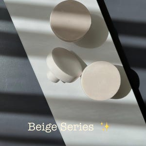Beige Cement Drawer Pulls, Round Cabinet Handles, IKEA Scandi Style, Metal Fasteners