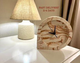 Mejoras para el hogar, Reloj de escritorio personalizado estilo mármol, Reloj con estampado de terracota, Reloj