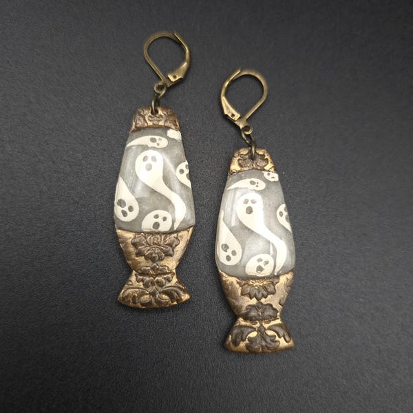 Haunted lava lamp earrings: Ghost Halloween jewelry.