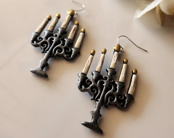 Candelabra earrings | Goth style earrings | Dark aesthetic jewelry | statement jewelry | handmade gifts | polymer clay