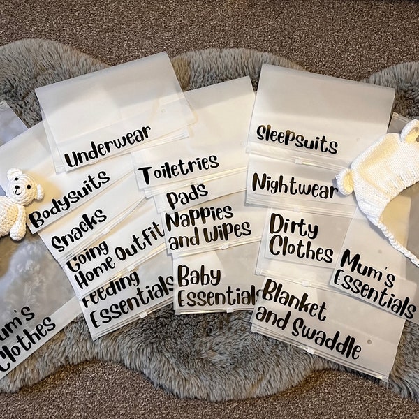 The Hospital Bag Organization Kit with 15 Labels is a trendy and fashionable bag for birthing partners.