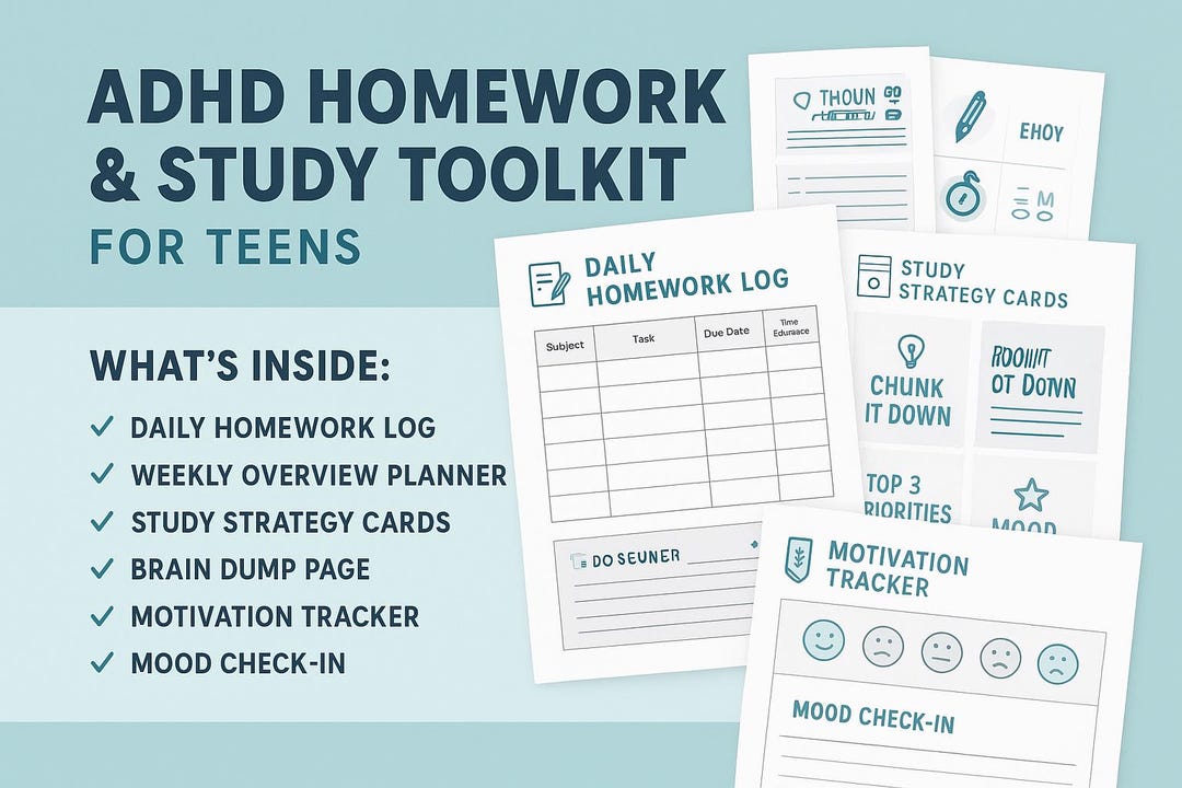 ADHD Teen Homework Planner: Focus & Motivation Study Toolkit (printable ...