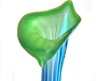 Venetian Jack In The Pulpit Lily Blue and Teal  hand Blown Italian Murano Glass miniture Vase