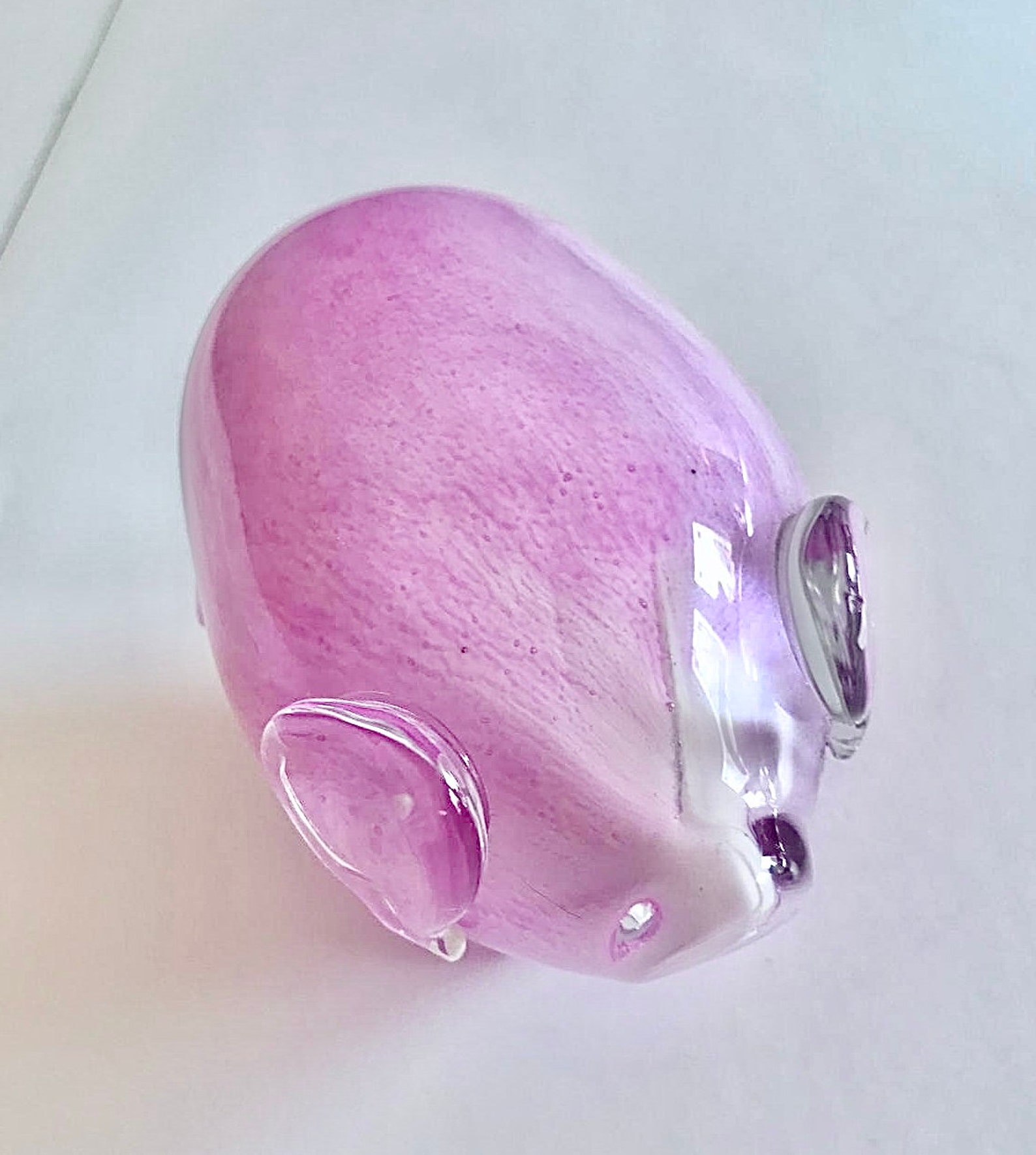 Glass Pig- Transparent with Pink Accents