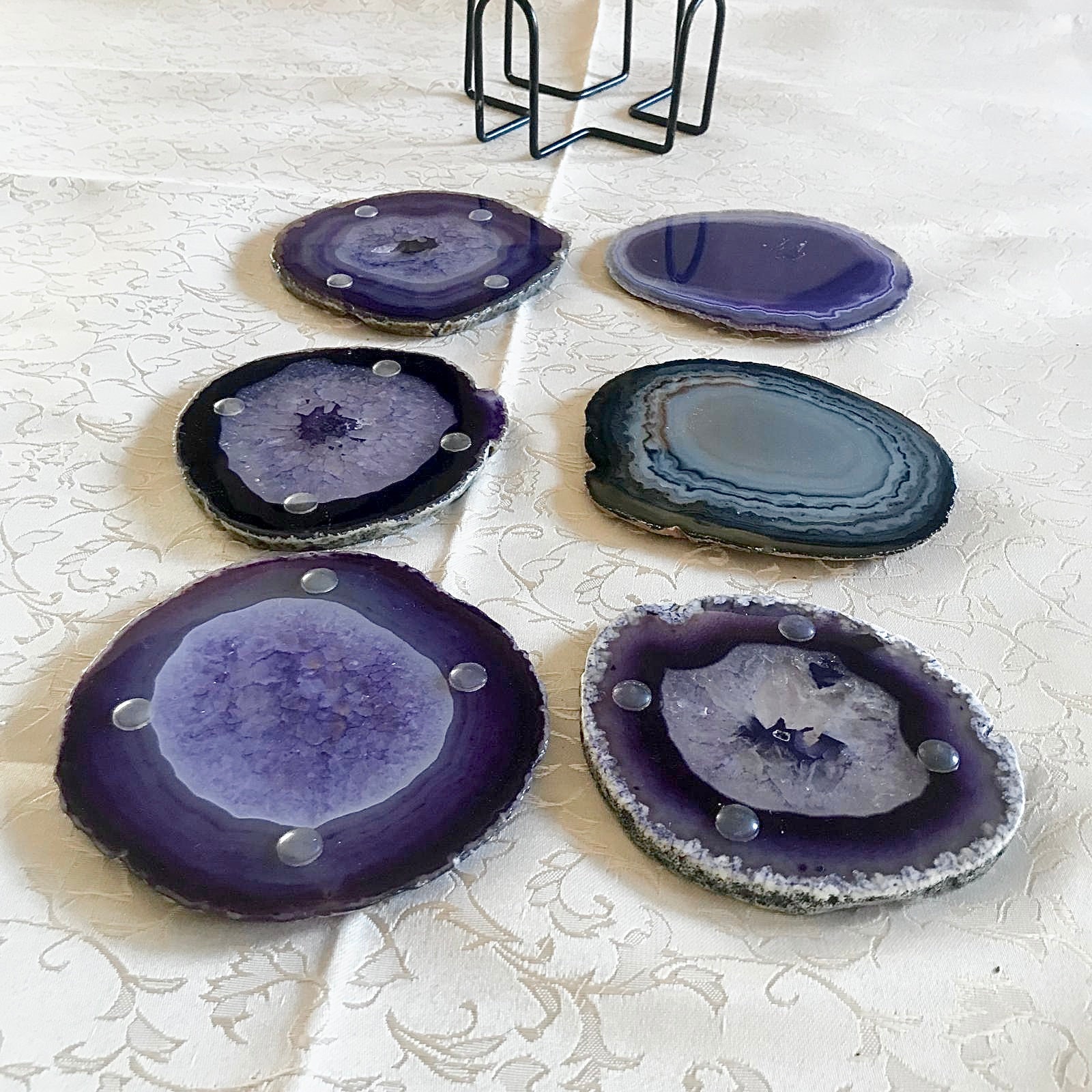 Vintage Collectable 6 Pieces Set of Amethyst and Teal Agate Coasters ...