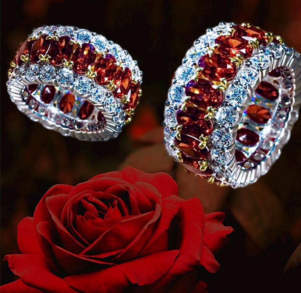 Italo Ruby and White Sapphire Tripple Rows Band Ring Wedding Band for Women Size 7 Gift Etsy Canada