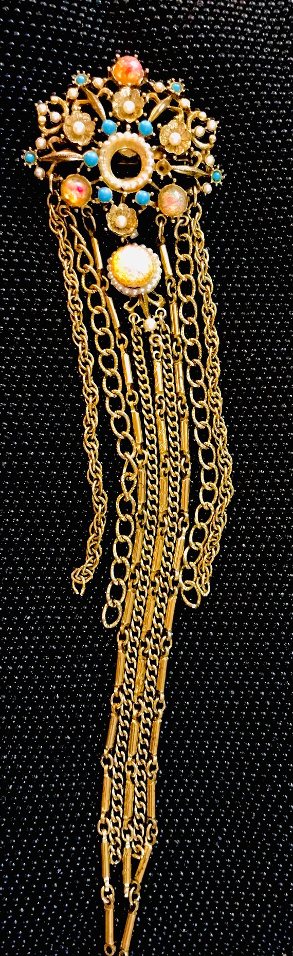 Large Vintage 1950’s golden Brooch pin / pearls  … - image 2