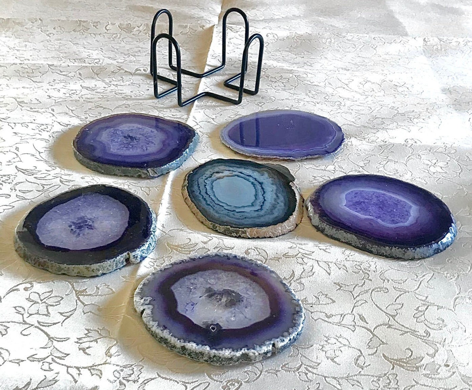Vintage Collectable 6 Pieces Set of Amethyst and Teal Agate Coasters ...