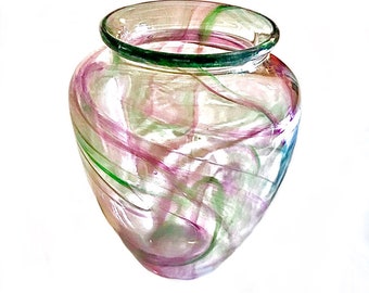 Fused Confetti Glass Purple and Green Potpourri Bowl 6.5" x 4.25"