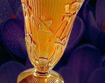 9" Tall Jeanette Marigold Carnival Glass Iris and Herringbone Footed Vase