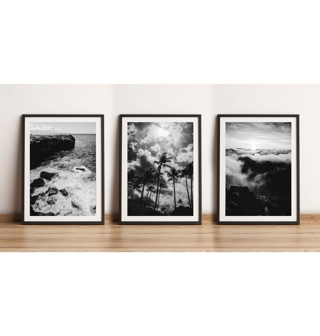 Hawaii Maui Photography Prints Set - Black and White Wall Art ...