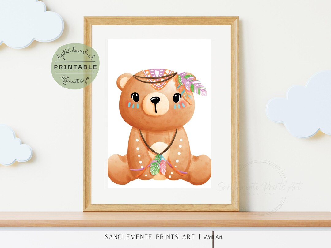 Cute Teddy Bear, Safari Nursery Wall Art Digital, Digital Download
