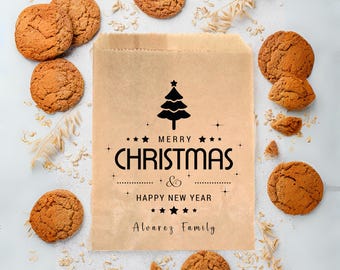 Personalized Christmas Cookie Bags - Merry Christmas & Happy New Year Paper Bag - Custom Holiday Treat Bags for Family Gifts