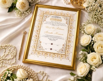 Islamic Marriage Certificate | Muslim Wedding Contract | Personalized Nikkah Certificate | Islamic Wedding Decor | Gold Frame Wedding Gift