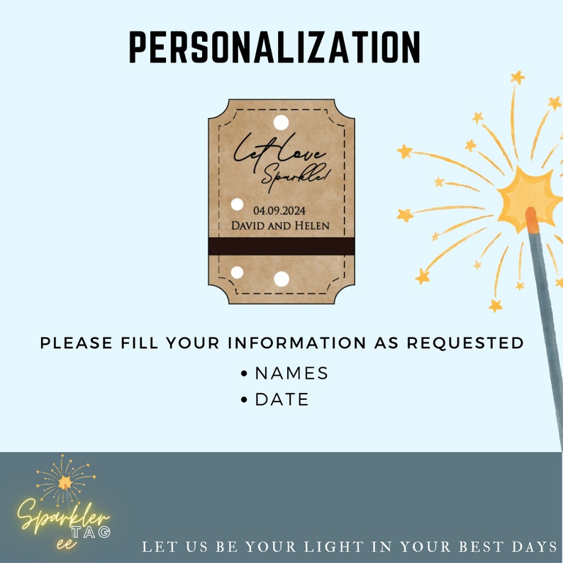 Personalized Sparkler Tag for wedding, party, engagement and anniversary Fast Process and Fast Shipping Set of 20 and more image 3