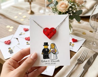 12pcs LEGO Heart Necklace Wedding Favors – Personalized Bride & Groom Gift, Engagement, Bridal Shower, Romantic Party Keepsake