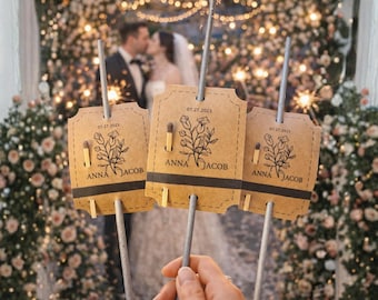 Personalized Wedding Sparkler Tags | Custom Name & Date Favor Tags | Rustic Kraft Paper Sparkler Send Off | Boho Wedding Decor