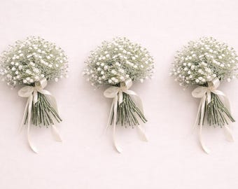 Bundle package, White Gypsophila Bridesmaid Bouquets, Ivory Satin Ribbon, Artificial Flowers, Baby’s breath