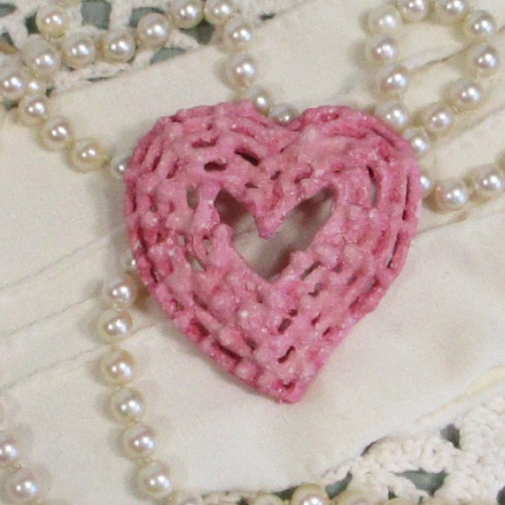 Vintage Pink Heart Brooch Pin . Sweet Shabby Chic… - image 7