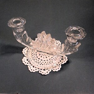 Double Candlestick Holder Clear Glass Table Candelabra 1950s Vintage Romantic Art Deco Decor Wedding Mother's Day Christmas Gift 8Lx 4Wx 4T image 3