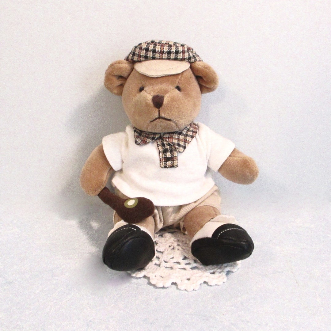 Russ Scottish Boy Golfer Teddy Bear Doll . Cute Little Plush Vintage Teddy Bear Toy Doll . Fun