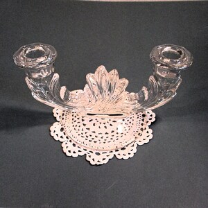 Double Candlestick Holder Clear Glass Table Candelabra 1950s Vintage Romantic Art Deco Decor Wedding Mother's Day Christmas Gift 8Lx 4Wx 4T image 13