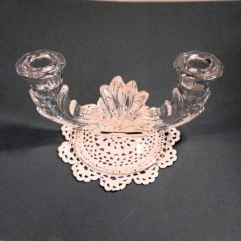Double Candlestick Holder Clear Glass Table Candelabra 1950s Vintage Romantic Art Deco Decor Wedding Mother's Day Christmas Gift 8Lx 4Wx 4T image 13
