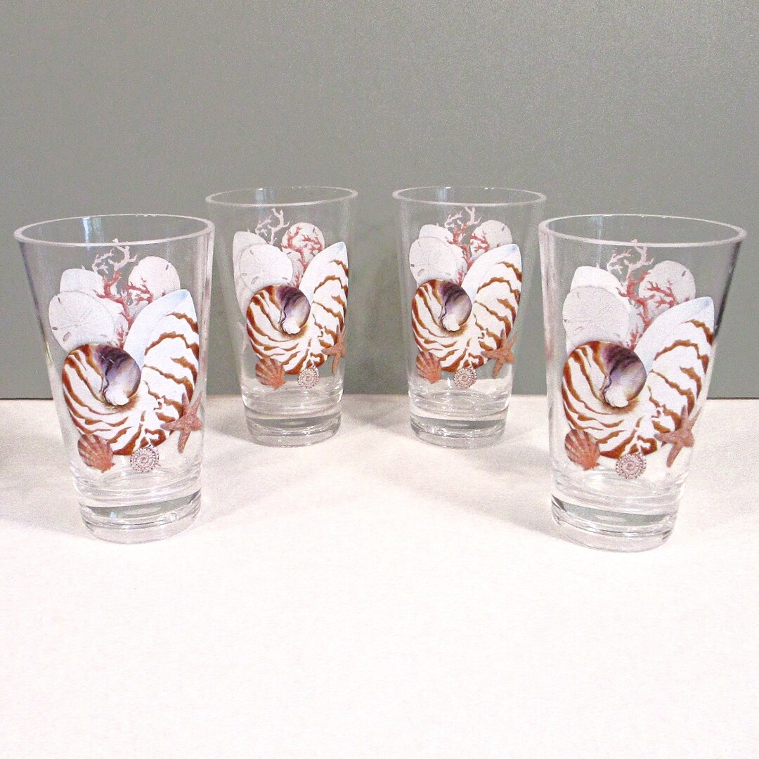 Vintage Nautilus Shell Acrylic 18 Oz Tumblers: 90s Coastal Barware. Set ...
